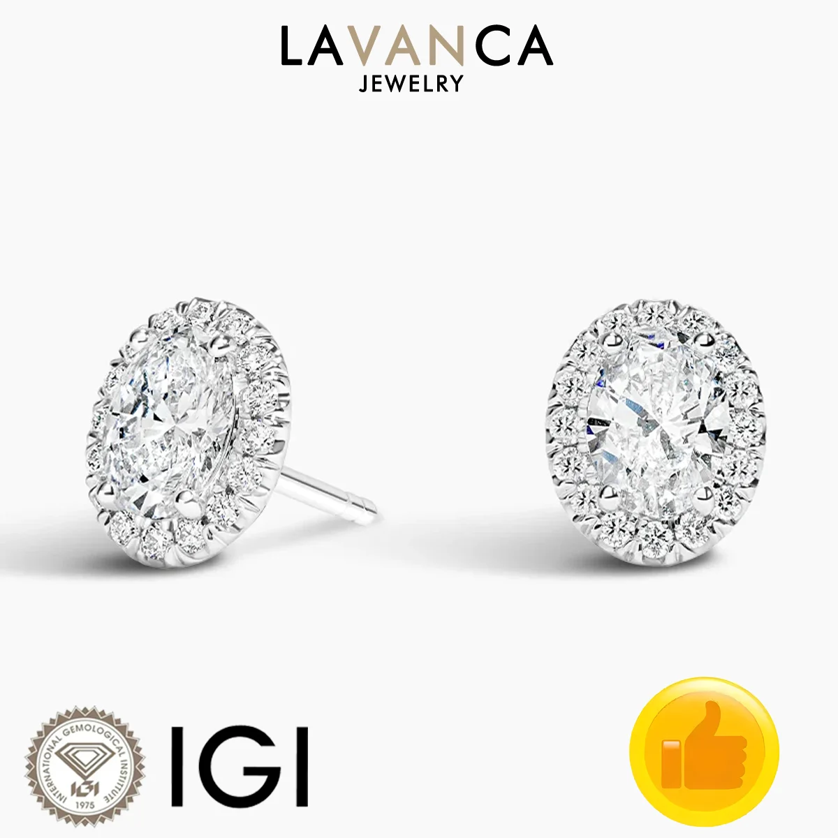 Oval Cut Lab Diamond Earrings Classic Halo Style Lab Created Diamond Stud Earrings 9K/14K/19K Solid Gold Diamond Earrings