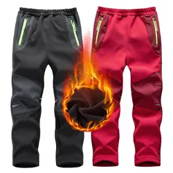 Boys Girls Softshell Hiking Pants Waterproof Outdoor Kids Warm Long Trousers Inner Fleece For Children's 5-15 Year Climbing Pant