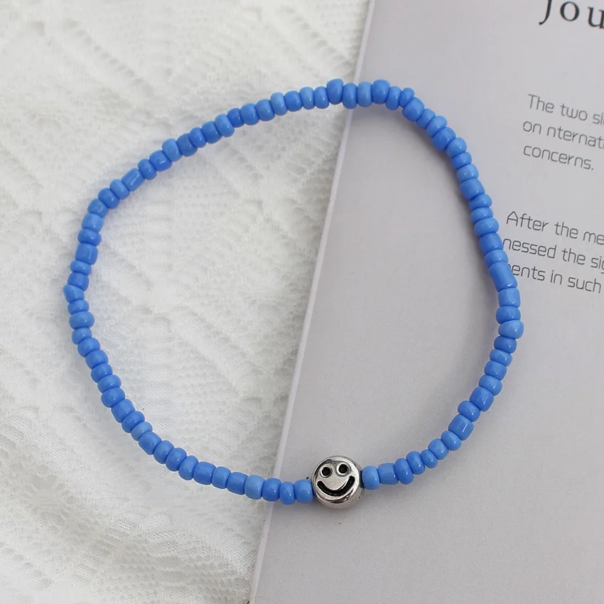Smile Face Bracelets For Women Bohemian Colorful  Seed Beaded Strand  On Hand   Summer  Femme Charm Bracelet Jewelry