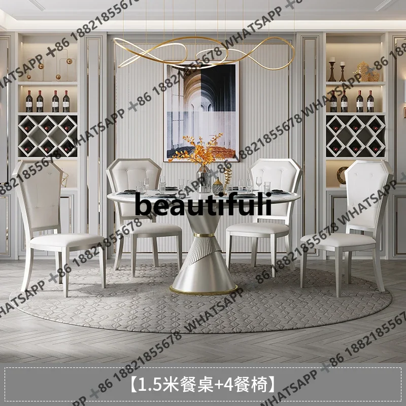 

New arrive American light luxury solid wood dining table and chair combination post-modern simple rural pastoral marble round di