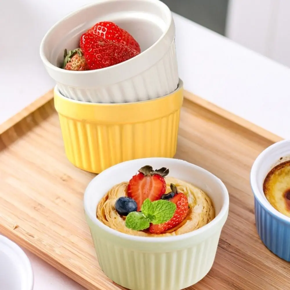 4Pcs Colorful Ramekins for Baking Oven Safe Ceramic Souffle Cups Mini Various Sizes Fluted Porcelain Bowls Lava Cakes