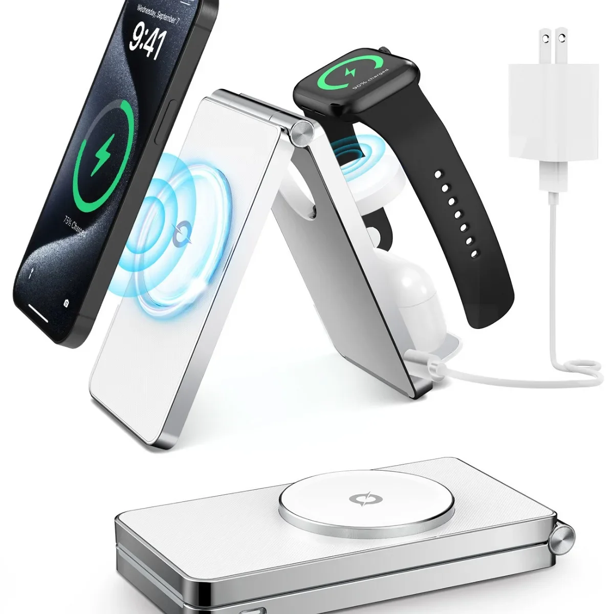 2024 new mobile phone wireless charger is suitable for the Apple 15 magnetic 3-in-1 wireless charger