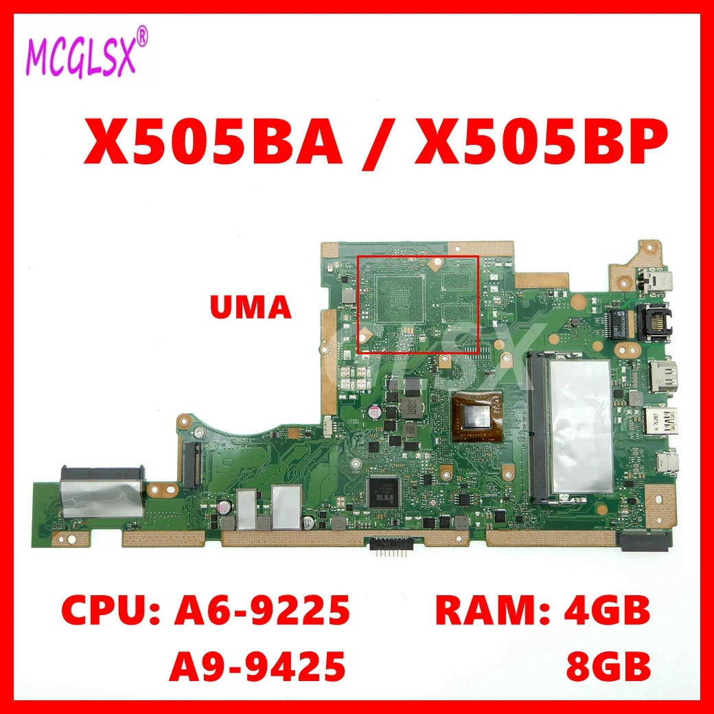 

X505BA Laptop Motherboard For Asus X505BP K505B X505B X505BA A580B X505BAB Notebook Mainboard A6-9225 A9-9425 CPU 4GB 8GB-RAM