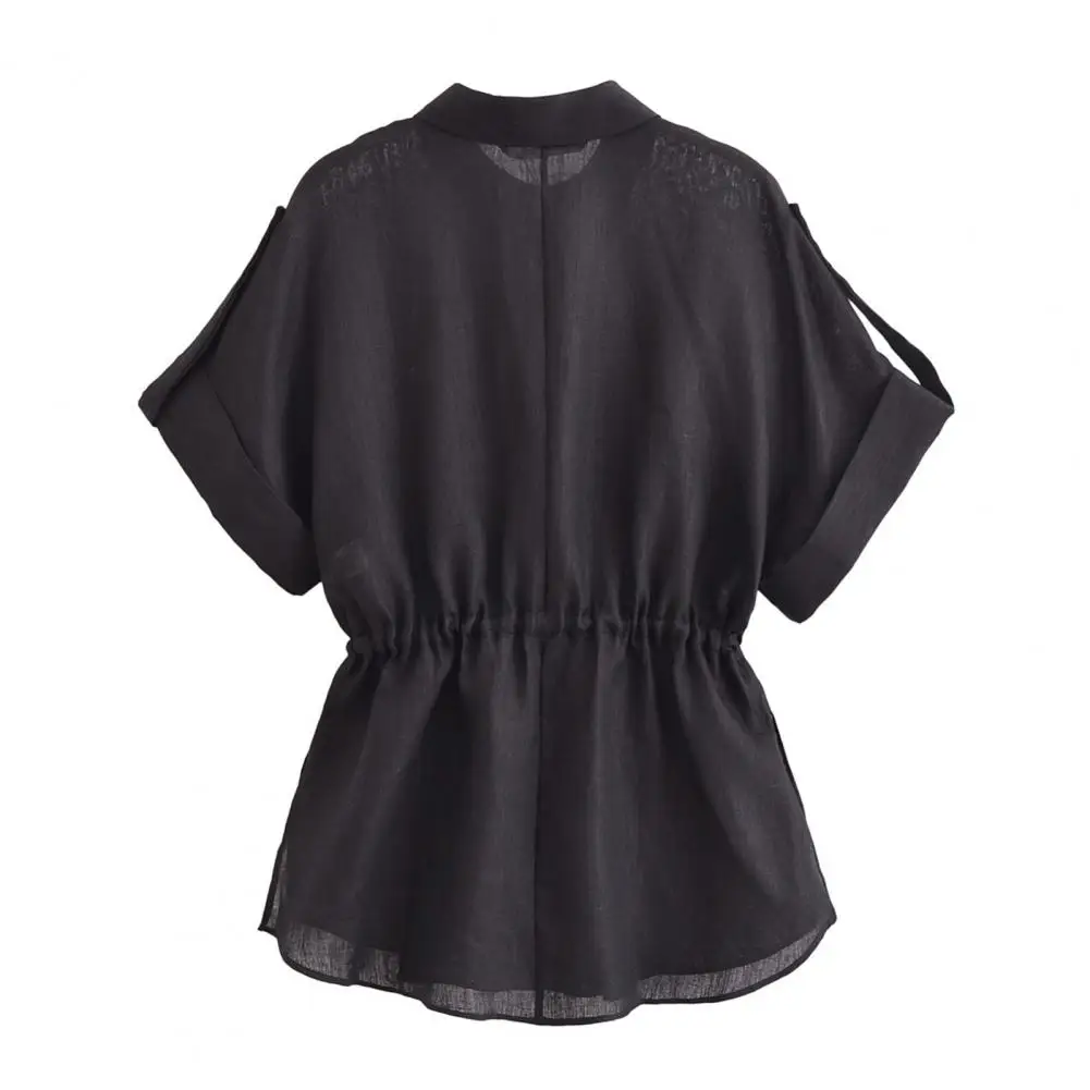 Camicia con tasche con patta camicia elegante con risvolto da donna con coulisse tasche con patta in vita Casual Top ampio per l'uso quotidiano morbido