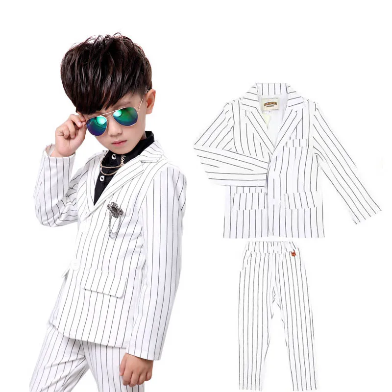 Low-price clearance sale Boys Spring White 2Pieces Jacket Pants Cos Uniform Kids Stage Host Wedding Dress Children Birthday Set