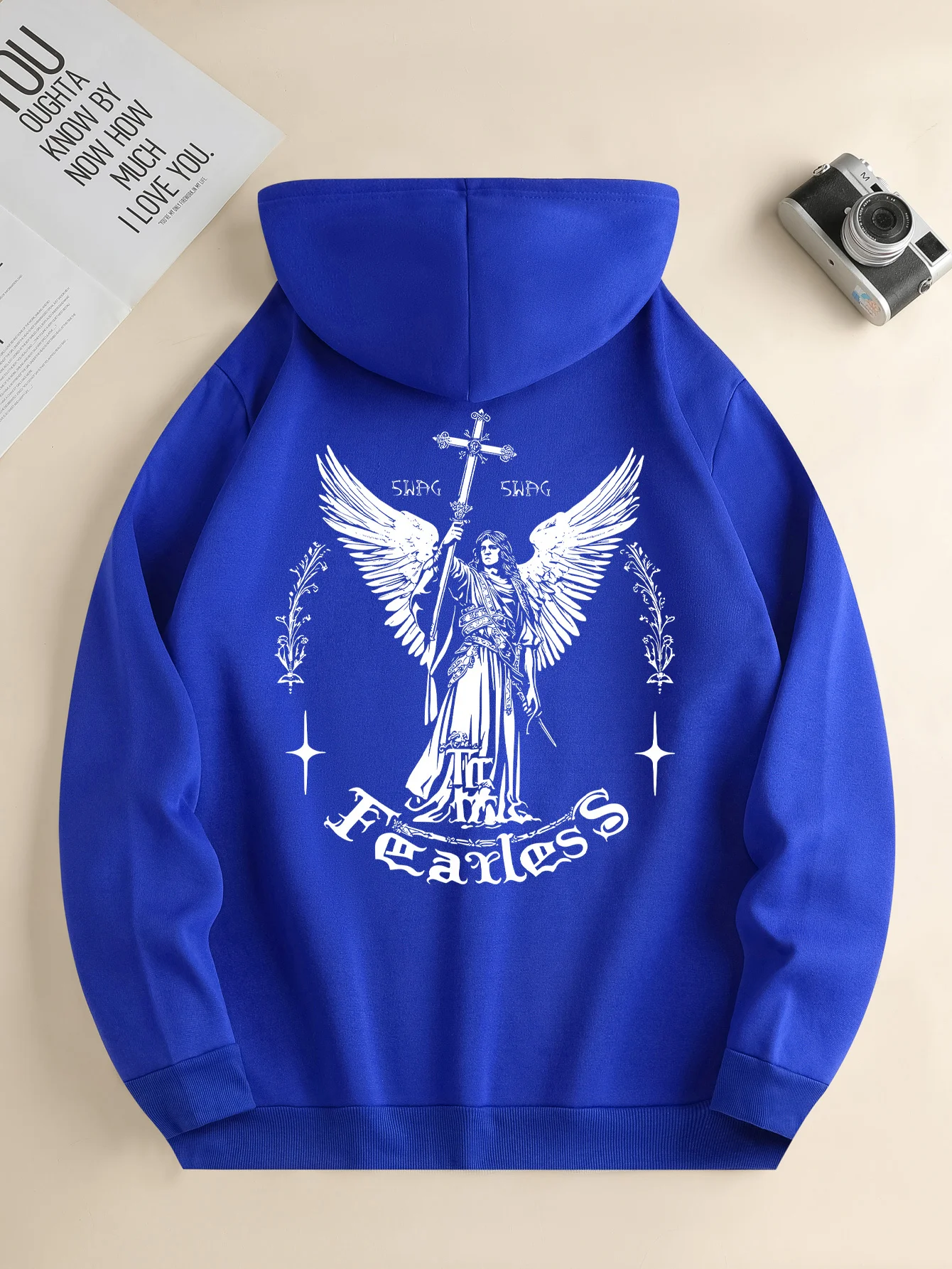 Customization New Men's Trendy Autumn And Winter Hoodies Casual Drawstring Daily Hooded Sportswear With Angel Print Front Kangar