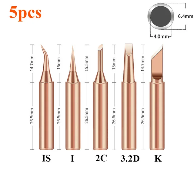 5Pcs 900M/936 Soldering Iron Pure Copper Soldering Iron Head Set Inside Hot Bare Copper Electric Soldering Iron Tip