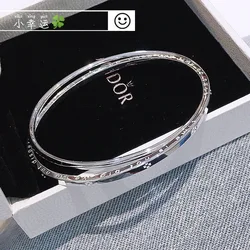 S999 Sterling Silver Bracelet for Women, Innovative High Jewelry Closed Double Ring Clover Jewelry Luxury Valentine's Day Gift