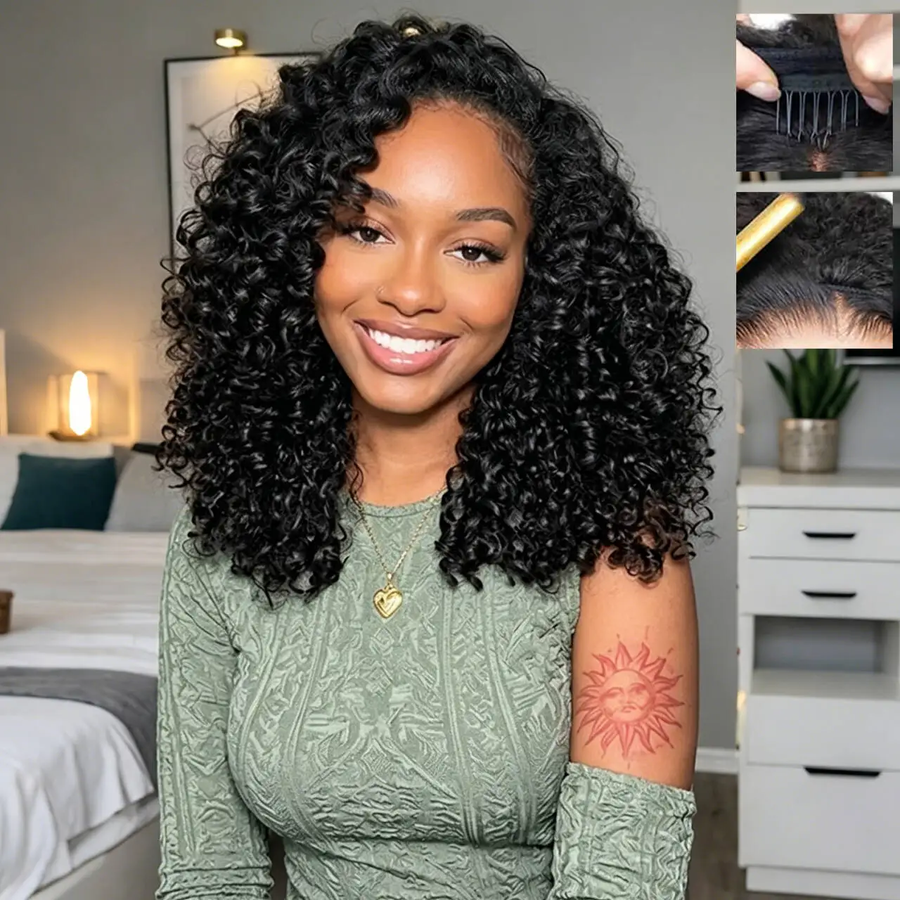 Burmese Curly Half Wig Human Hair Wear and Go Flip Over Half Wigs For Black Women Drawstring Beginner Friendly Machine Made No Sew 3 In 1 Wig With Spiral Curly Ends 250% Density