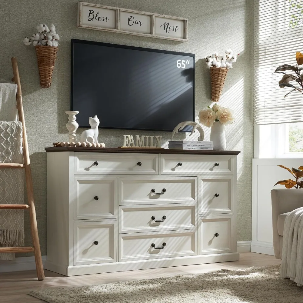 

Farmhouse 9 Drawers Dresser for Bedroom, 60" Wide Wood Rustic Chest of Drawers, Large Storage Dressers Organizer