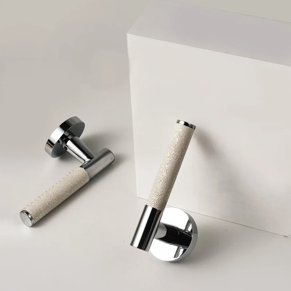 Dooroom Brass New Gray Lychee Skin Door Lock Set Modern Style Interior Bedroom Bathroom Door Dummy Handle Hardware Door Locks