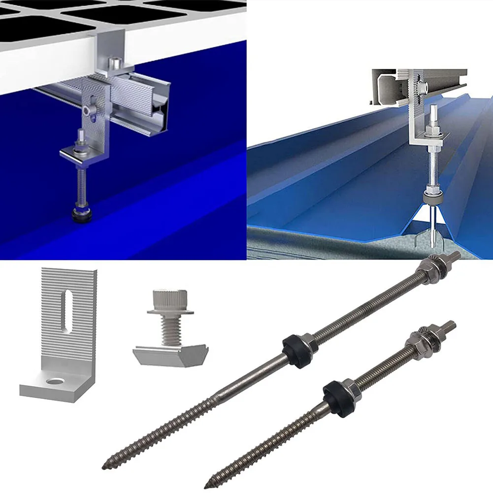 Brackets Pole Screws +stainless Steel 200/250mm 4 Sets Aluminium Alloy M10 PV Roof Fixture Sheet Metal Brand New