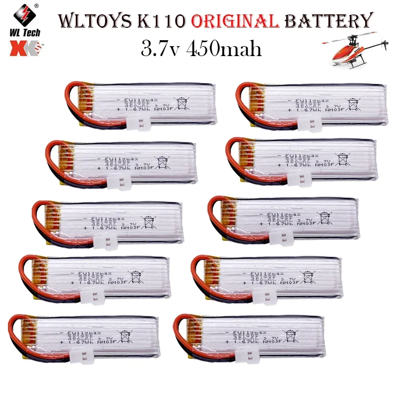 Original Wltoys K110 K110s Battery 3.7V 450mAh 1S RC Helicopter Battery With ph2.54 Plug For XK K110 V977 V930 RC Parts