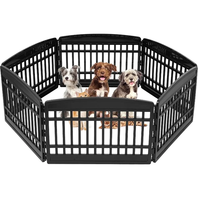 

USA 24" 6-Panel Pet Dog Puppy Playpen, Indoor/Outdoor Dog Pen, 60 x 60 x 24, Foldable, Customizable, Black