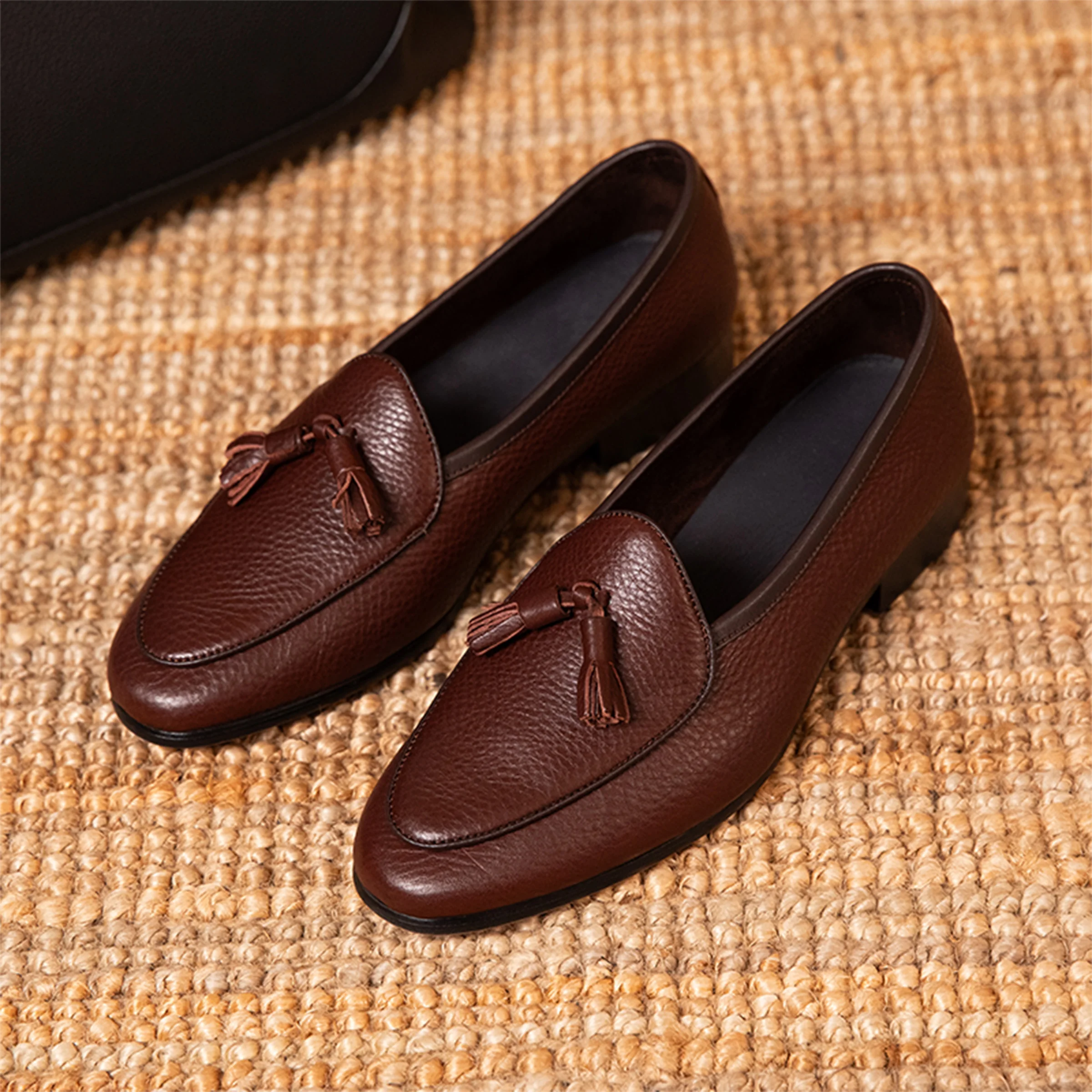 Mr. Lusan Belgium Loafers Unstructured Soft Surface Cowhide Gentry Wear Spring and Summer Slip-on Tassel Casual Loafers