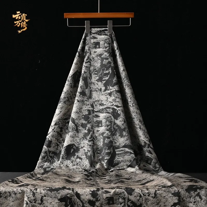 Chinese-style pine forest jacquard satin fabric dress cheongsam and Hanfu style clothing designer