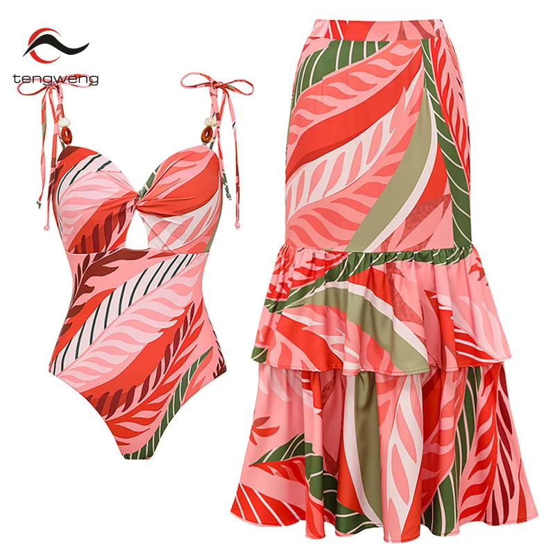 

Tengweng Sexy Push Up One Piece Women Swimwear And Skirt Hollow Out Swimsuit Ruffle Biquini Monokini Bodysuit Bathing Suit Beach