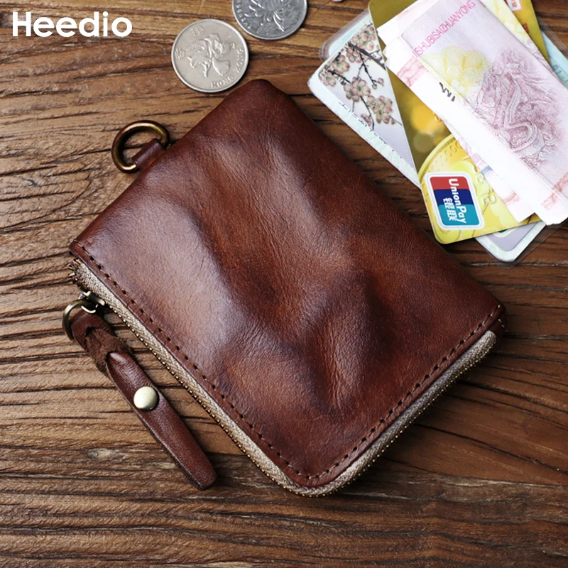 Retro Genuine Leather Home Car Key Bag Handmade First Layer Leather Coin Purse Card Holder Key Wallet For Women, Men