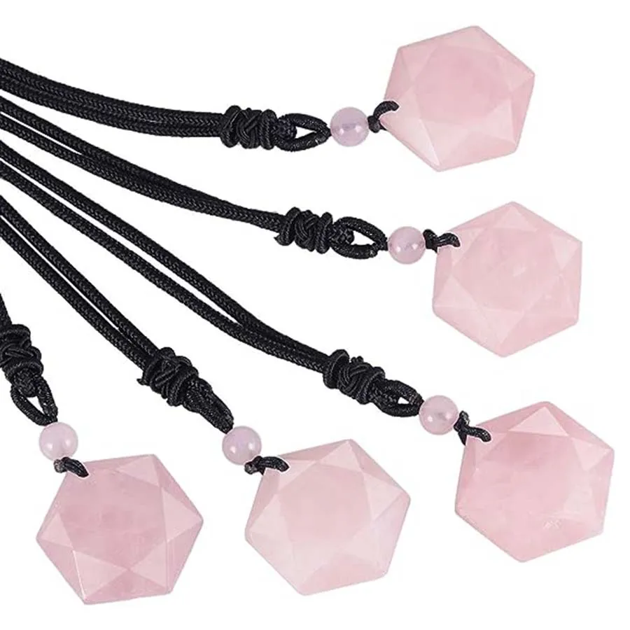 Magen David Pendant Natural Healing Ameheyst Crystal Rose Quartz Onyx Hexagram Star of David Stone Pendant Rope Chain Necklace