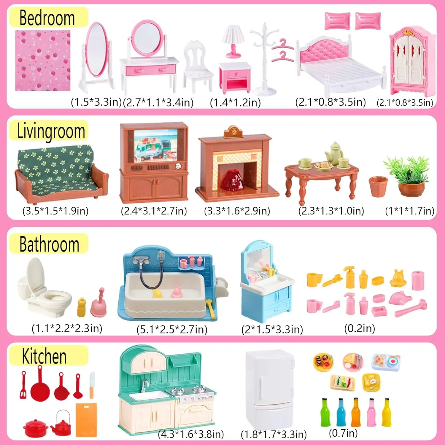 Dollhouse Furniture Mini Doll House Furniture Accessories Set Kitchen & Bathroom Toy Educational Pretend Play Toys for Toddler