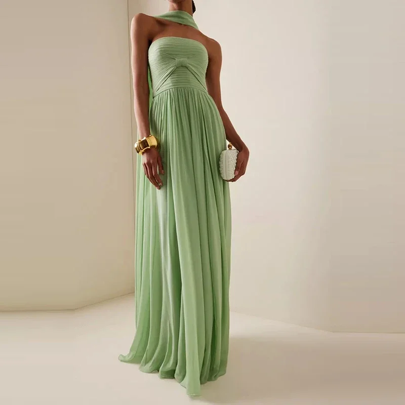 

Simple Tube Tops Party Long Dresses Elegant High Waisted Draped Evening Dress Women Casual Backless Big Hem Dresses