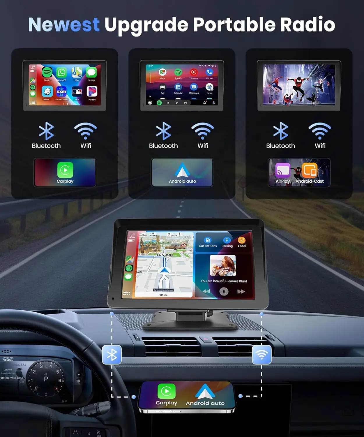 7 Inch Car Stereo Wireless CarPlay Android Auto, Touch Screen Radio with Bluetooth, Navigation, Voice Control, TF Card, AUX for