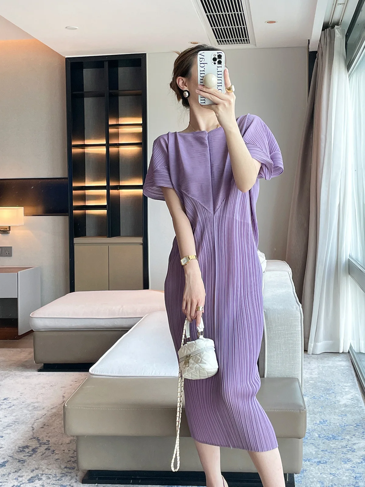 

Pleated 2023 Summer New Slim-fit Design Slimming High-grade Dress Women's Elegant Midi Dress