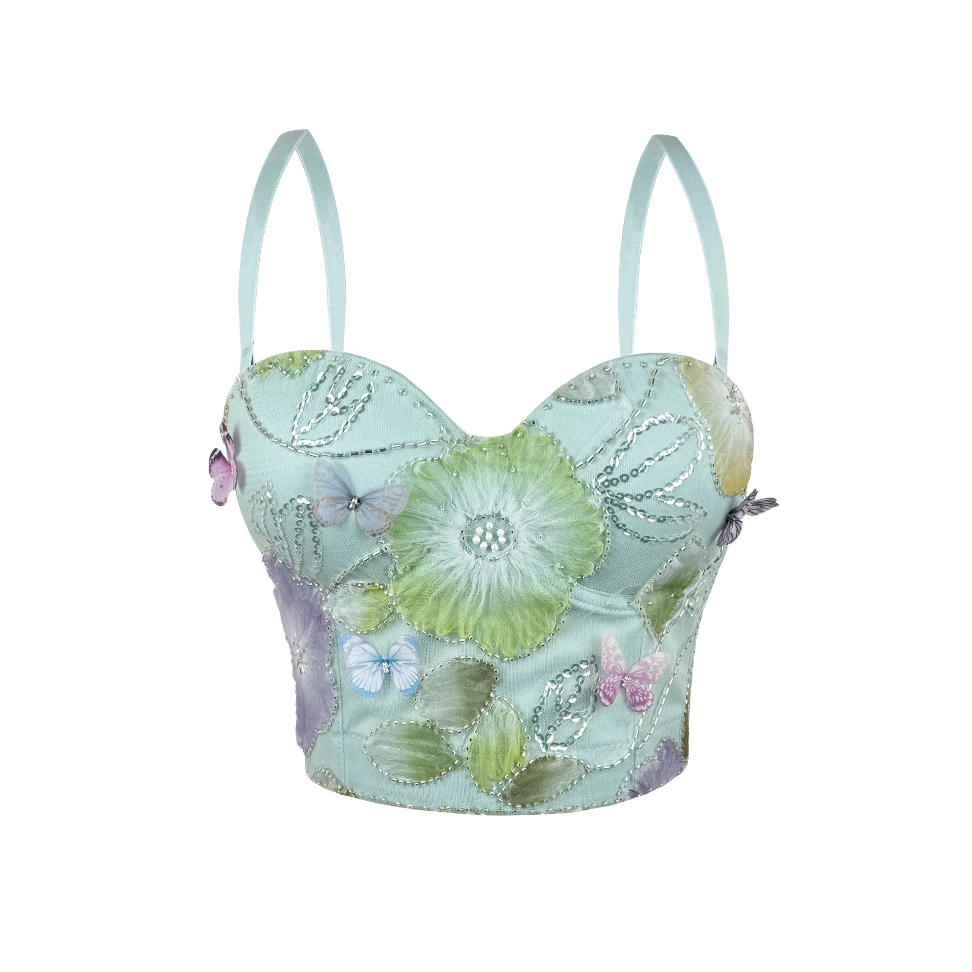 

Handmade Beaded Fishbone Strapless Vest Slimming Padded Bra Women's Pure Desire Floral Knitted Tube Top Summer Fashion