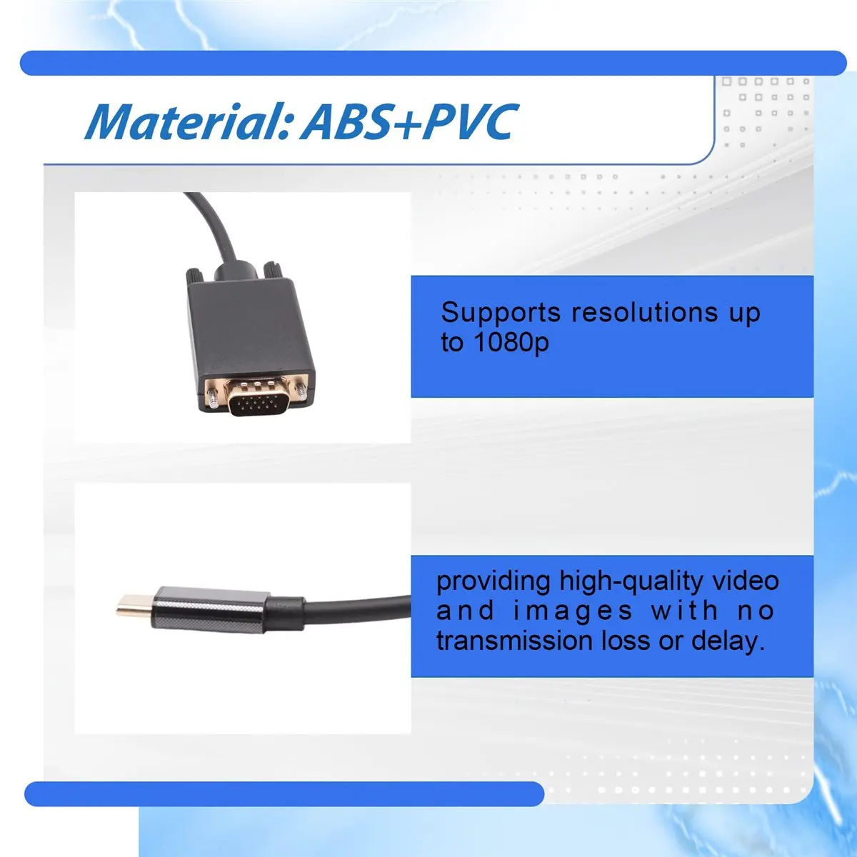 feelfeel USB-C to VGA Adapter Type-C to D-Sub 15Pin VGA Converter Cable for USB 3.1 Mobile Phone Laptop Monitor Projector TV