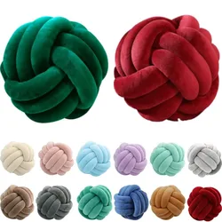 Knotted Ball Throw Pillow Ultra Soft Art Decorative Hand-woven DIY Round Lamb Plush Knotted Pillow Kids Sofa Christmas Red Green