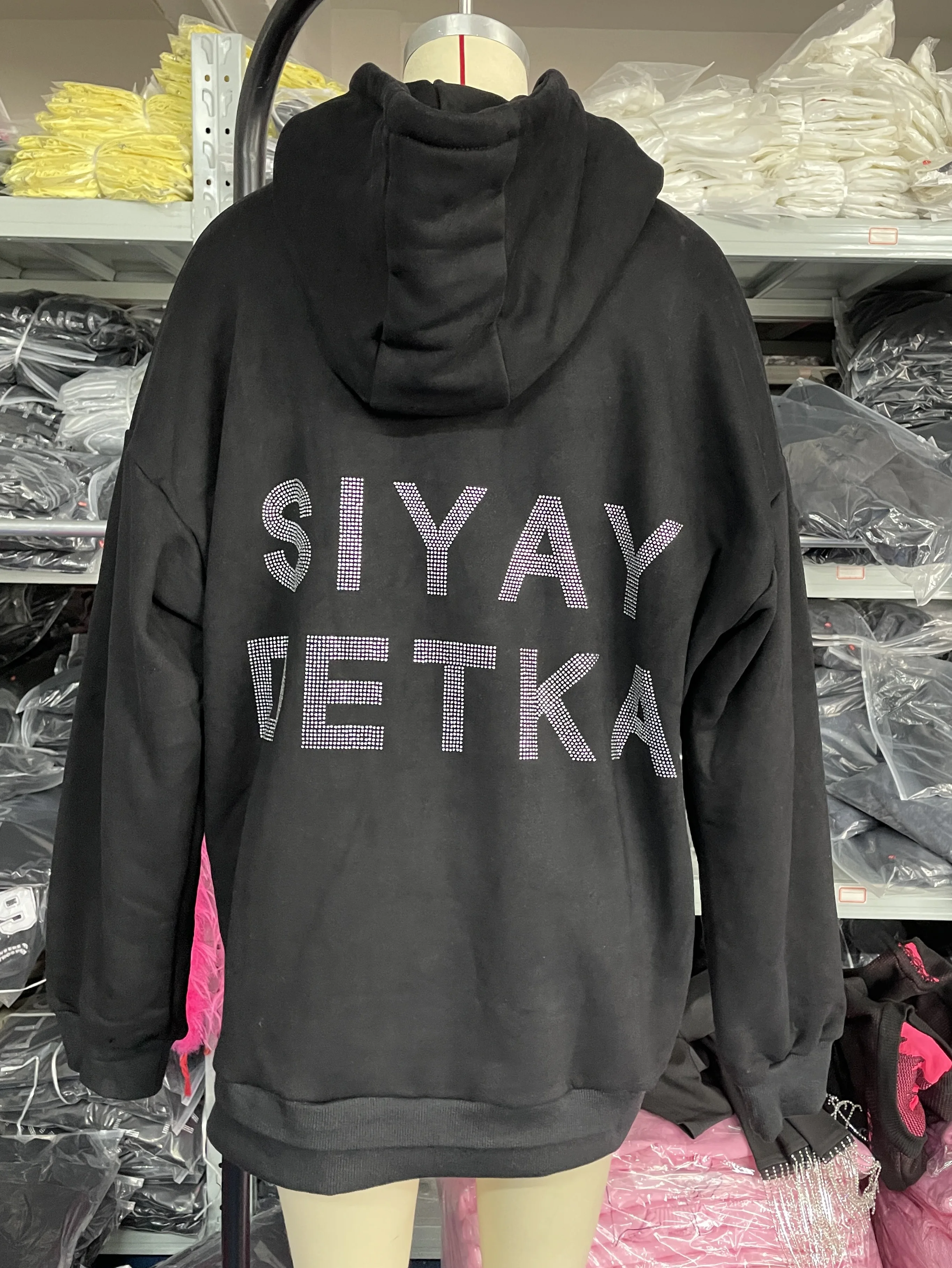 Sudadera con capucha de manga larga para mujer, abrigo informal holgado con letras de diamantes de imitación, estilo callejero, ropa y2k, primavera