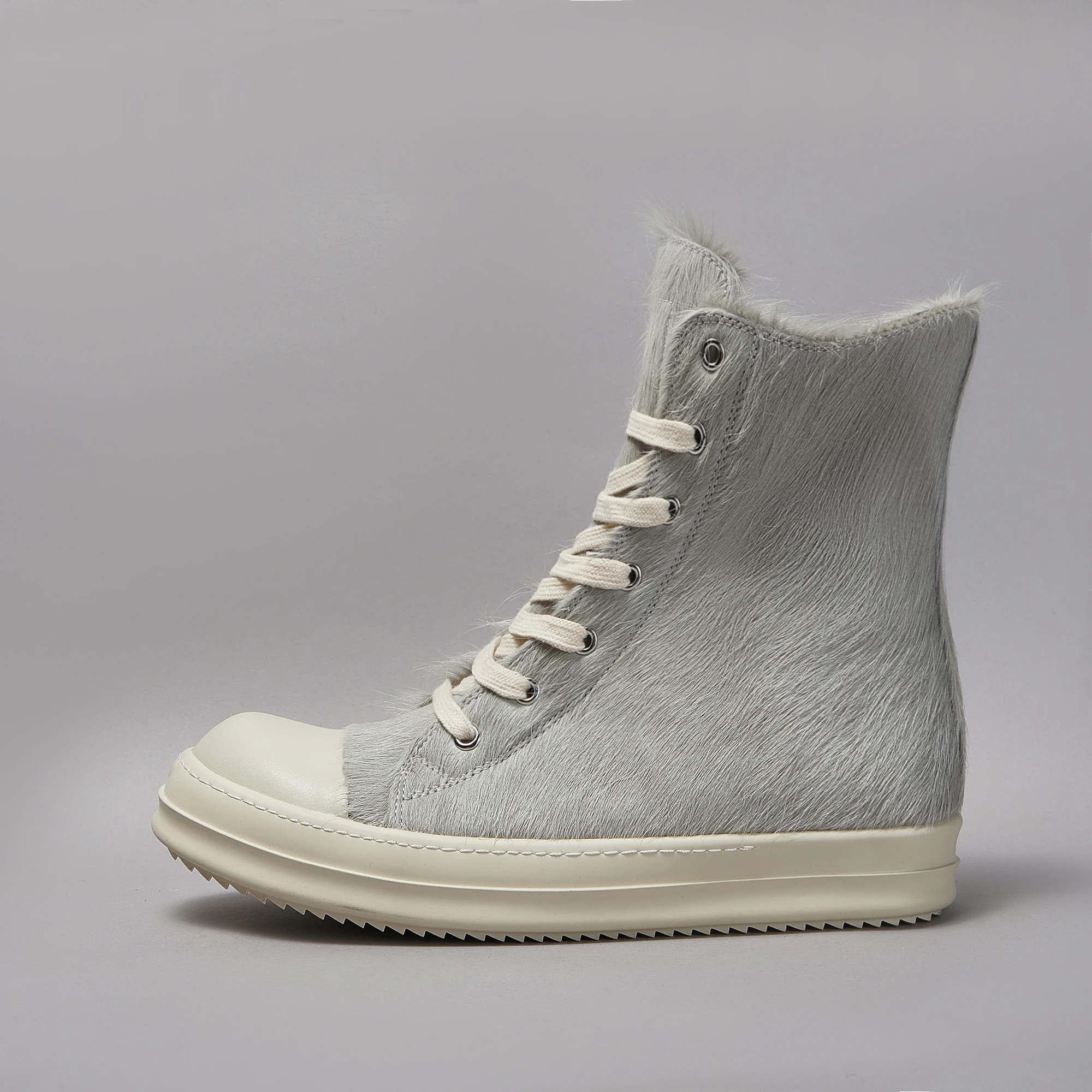 Brand Casual Women Shoe Horse Fur Leather ricks Men Sneaker Grey High Top Laces Quality Designer Fashion Thick-sole Flat Shoe