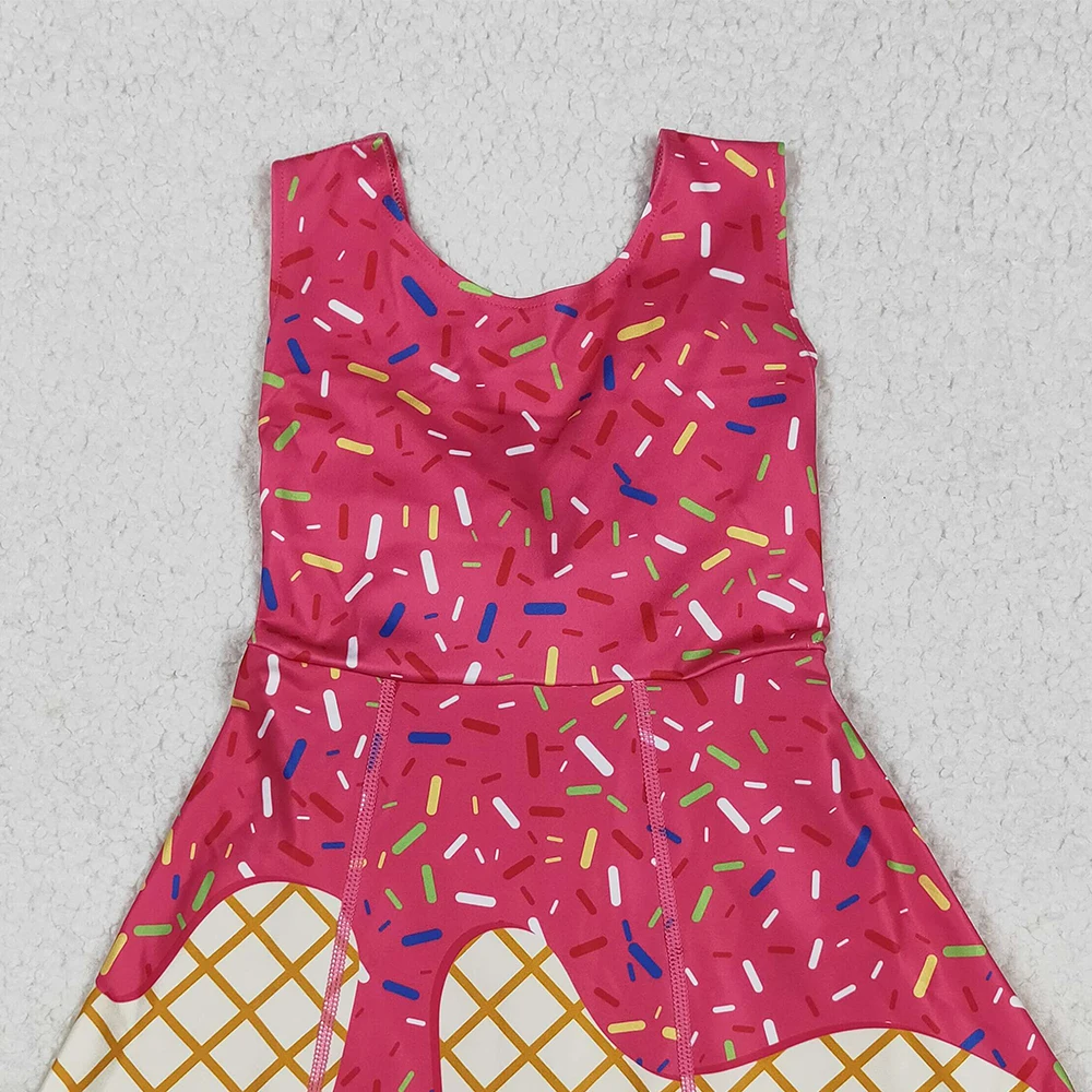 طفل الفتيات الوردي الداكن رش فريق اليوغا نشط الركبة طول فستان بلا أكمام الوردي الساخن آيس كريم رش الفتيات ملابس رياضية