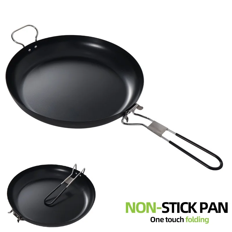 

Outdoor Folding Non-stick Pan With Storage Bag Simple Portable Barbecue Pan Foldable Frying Pan Camping Cooking Equipment