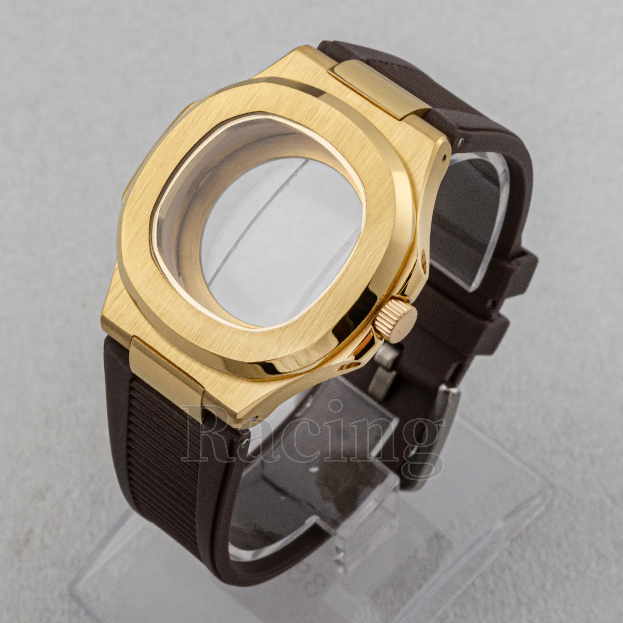 NH35 Watch Case Rubber Strap for Nautilus Sapphire Glass 41mm Case Watchband fit NH35/NH36 Automatic Movement Watch Accessories