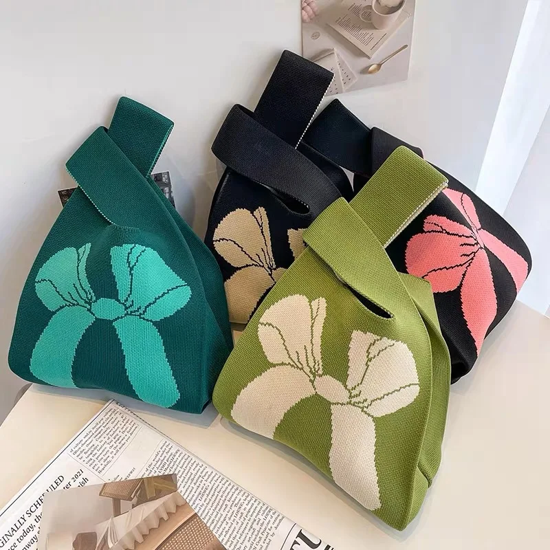 محبوك حمل الحقائب النسائية عقدة حقائب المعصم اليدوية المحمولة البسيطة مخطط دلو أكياس الهاتف سعة كبيرة الربيع الصيف حقائب اليد