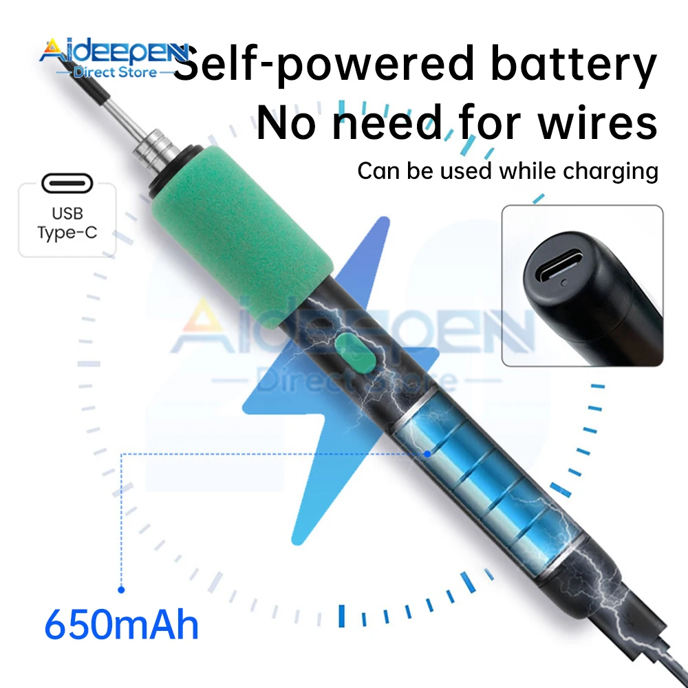 Беспроводной паяльник, ручка-ручка, портативный Type-C, USB 5 В, 2 А, 15 Вт, комплект с электроприводом, перезаряжаемый и регулировка температуры