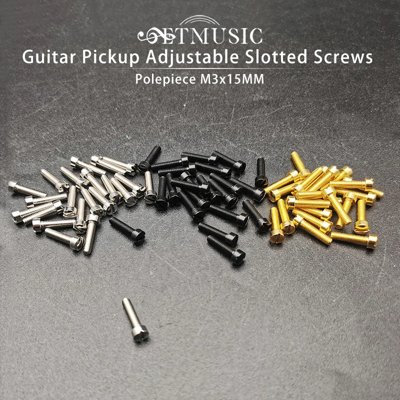 100pcs M3x15MM Slotted Polepiece for Humbucker Adjustable Screw Cup Head Pickup Polepiece Screws for Guitar Black/Gold/Chrome