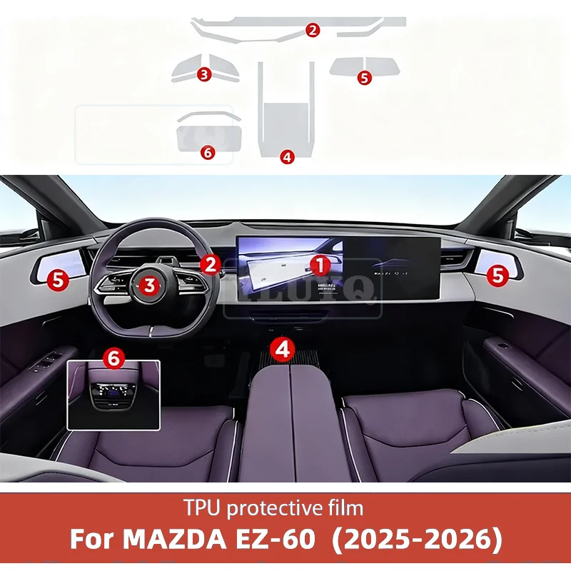 For MAZDA EZ-60 2025 2026 PPF Protection Film Car Accessories Interior TPU GPS Navigation Gear Panel Center Console Transparent
