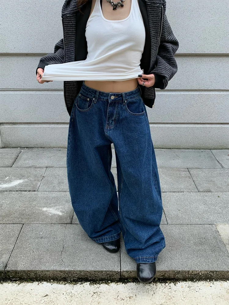 

High Waist Wide Leg Denim Jeans Women's Loose Fit Washed Distressed Bootcut Jeans Fall Winter New Style Retro American Street...