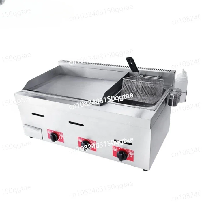 Commercial Kitchen Stainless Steel Table Top Gas Griddle&fryer 2 in 1 with 3 Burner