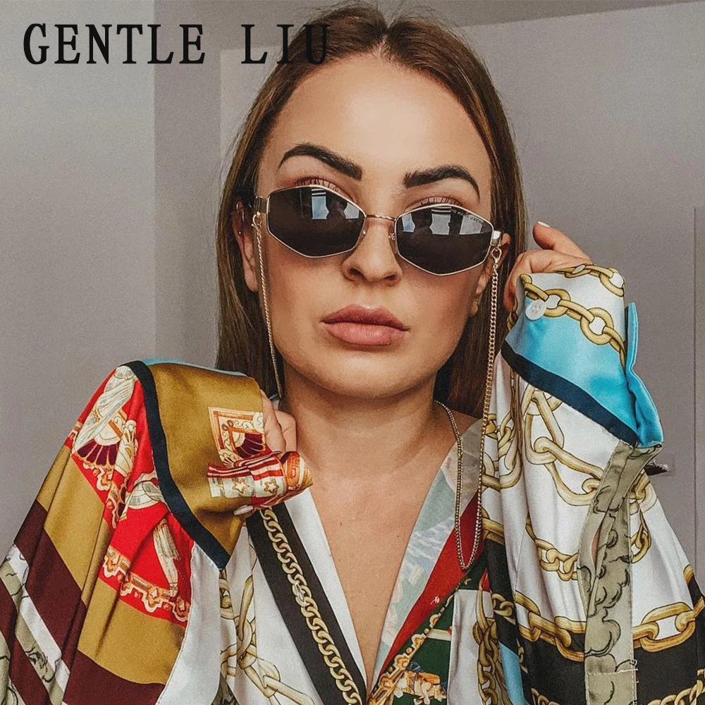 Irregular Geometric Frame Sunglasses with Chain for Women Luxury Brand Designer Punk Driving Eyewear Sun Glasses 2026 Trends New
