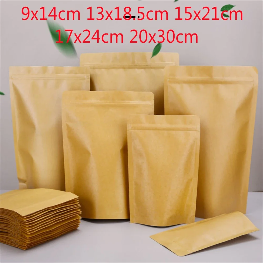 50 pcs Packing Zip Quality  Kraft Paper Bag  Zip lock Empty Dried Food Fruit Tea Gift package Self Sealing Zipper Stand up Bags