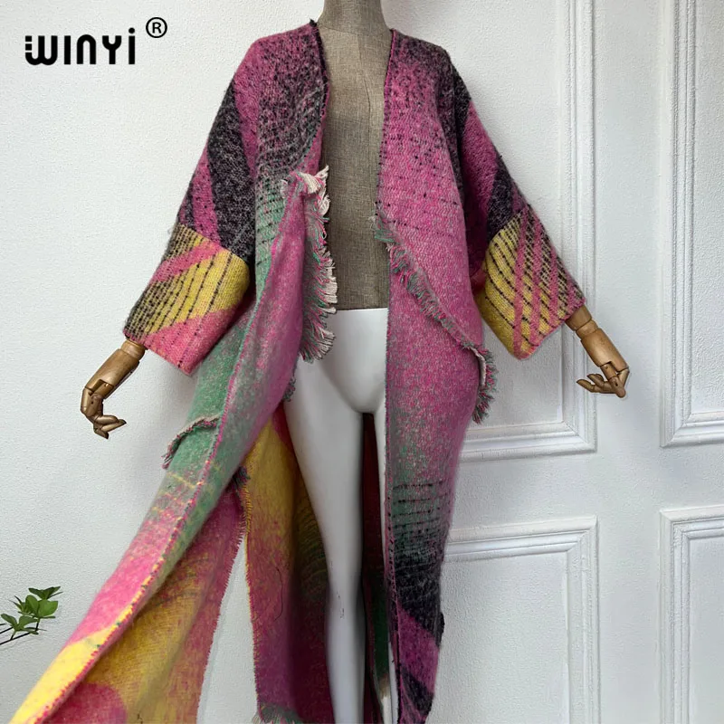 WINYI Africa nieregularny sweter nadruk zimowy kardigan kobieta kimono imprezowa sukienka grube ciepłe damskie abaya zimowe stroje dla kobiet coa