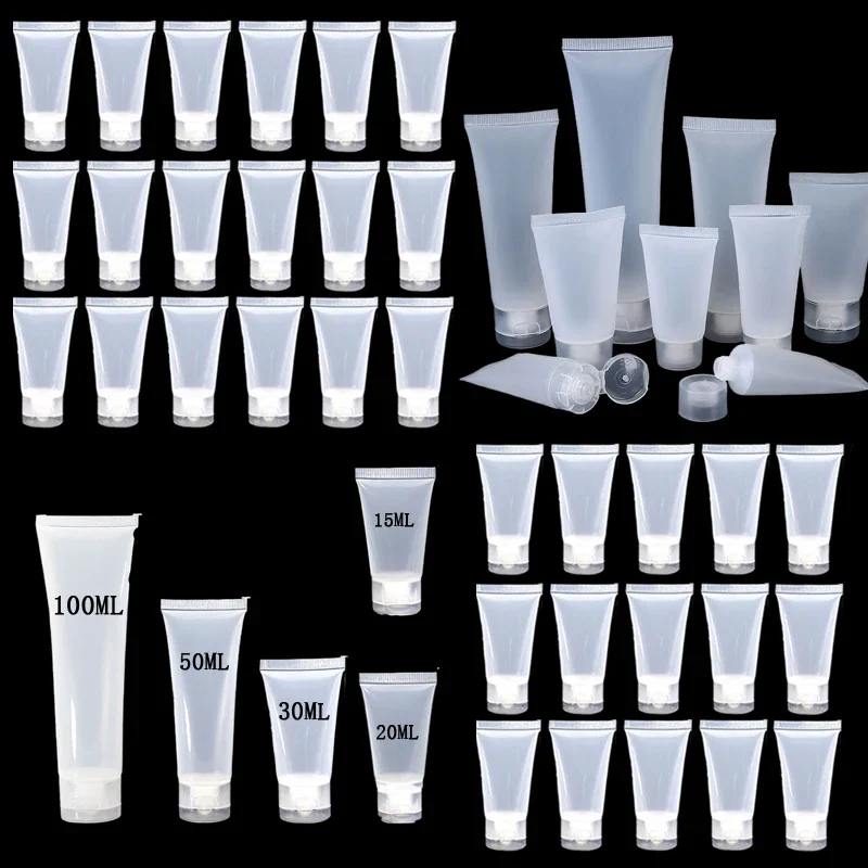 

5Pcs Empty Plastic Cosmetic Frosted Soft Tubes w/ Flip Lid Makeup Sample Bottles Refillable Containers For Cleanser Cream Lotion