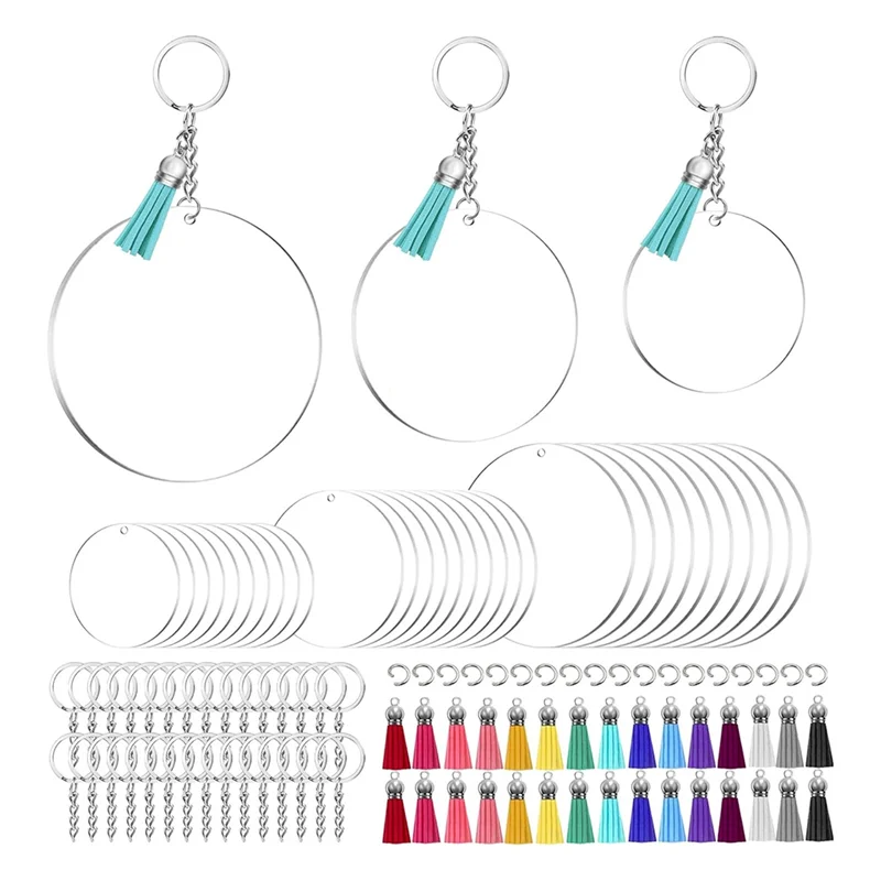 A74E-Acryl-Schlüsselanhänger-Rohling-Set, 7,6 cm, 2,5 Zoll, 5,1 cm, rund, durchsichtige Arylic-Rohlinge für DIY-Schlüsselanhänger-Handwerk