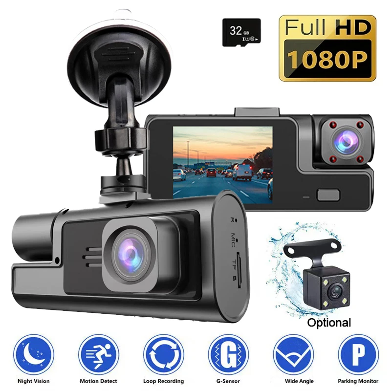 High-definition 1080P dashcam, optional rear camera and 32G memory card, with loop recording function