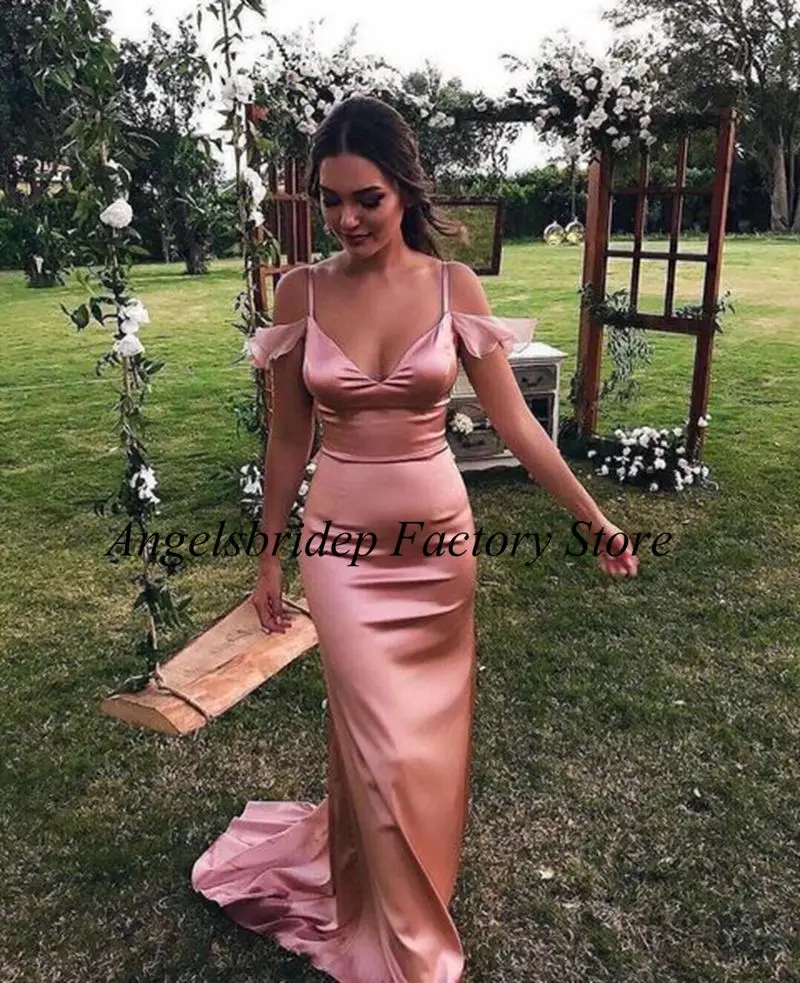 

Angelsbridep 2 STORE V-neck Spaghetti Straps Arabic Evening Dresses Mermaid Satin Formal Prom Gown Party Abendkleider Dubai