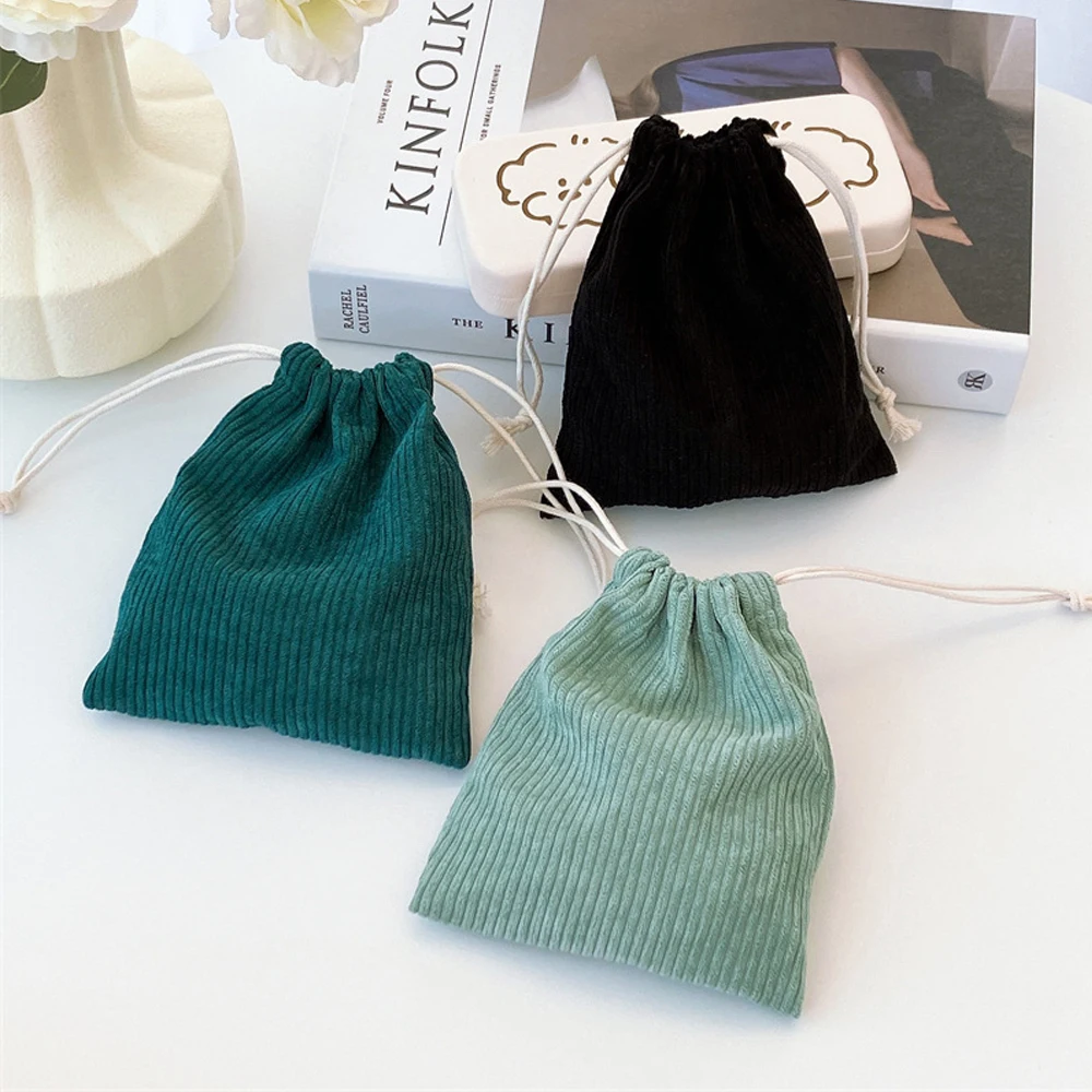 

14x16cm Corduroy Jewelry Gift Bag Ribbed Velvet Suede Drawstring Pouch Novel Rings Keychain Headset Cosmetic Makeup Organizer