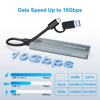 M.2 SSD Hard Drive Enclosure M.2 Nvme SATA SSD M.2 To USB Type C SSD Adapter 10Gbps USB 3.1 External Case Supports M And B